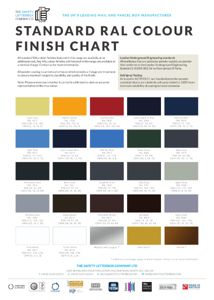 The Safety Letterbox Company - Standard RAL Colour Chart