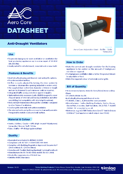 Aero Core | Anti-draught Ventilators - Datasheet