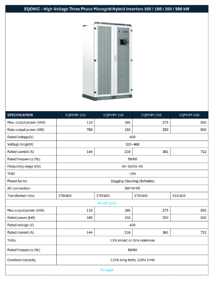 High Voltage Three Phase Microgrid Hybrid Inverters Data Sheet