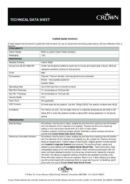 CROWN CRAFTED SUEDE TEXTURED PAINT - Technical Data