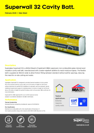 Superglass Superwall 32 Cavity Batt - Datasheet