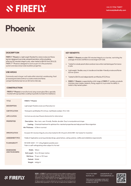 FIREFLY™ Phoenix Smoke & Flame Barrier - Data Sheet