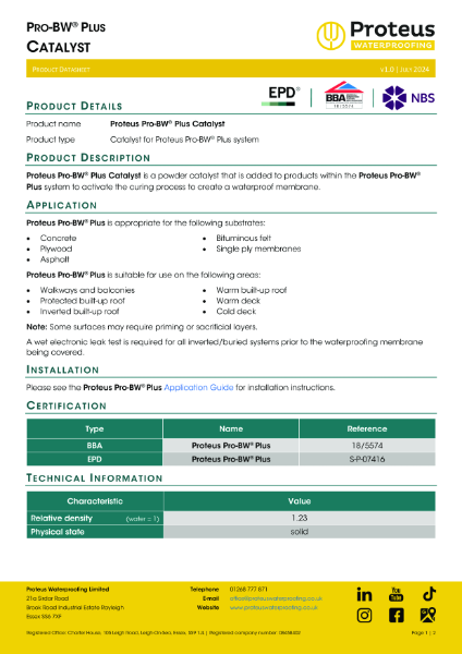 Product Data Sheet - Pro-BW® Plus Catalyst