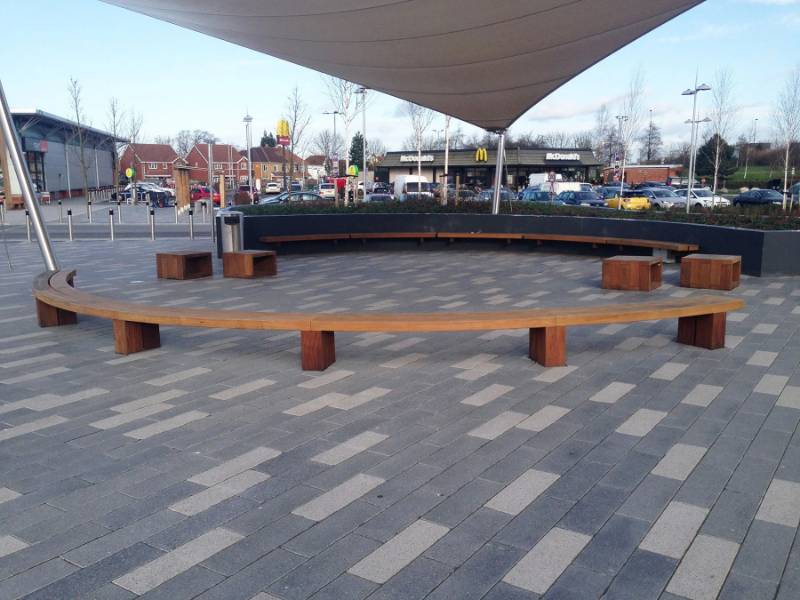 Backless Benches, wall seats and box seats at Abbeywood Shopping Park, Bristol