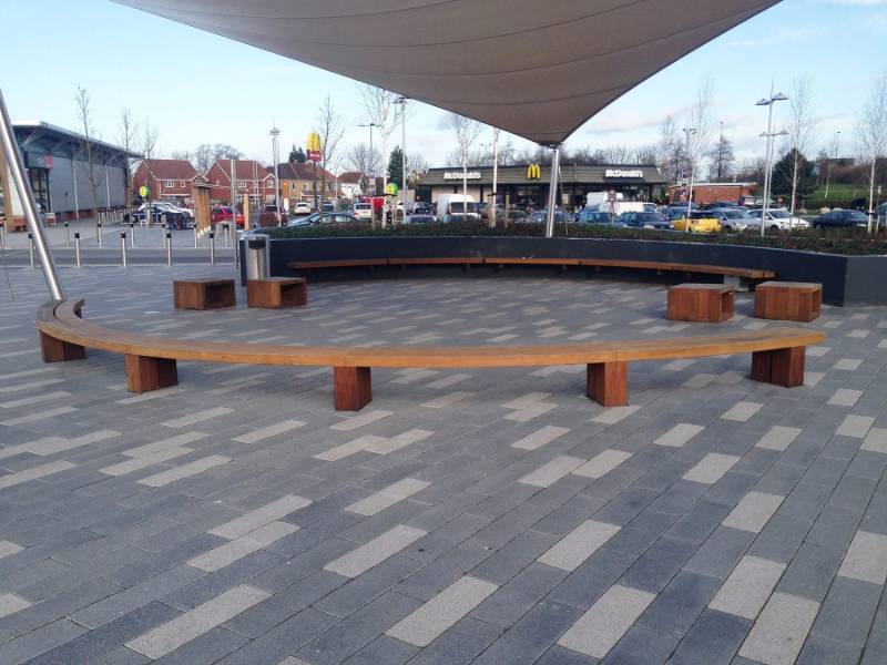 Backless Benches, wall seats and box seats at Abbeywood Shopping Park, Bristol