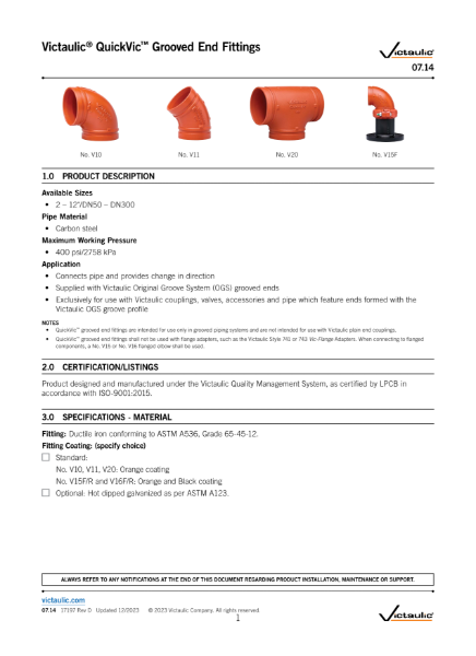 Victaulic QuickVic Grooved Fittings