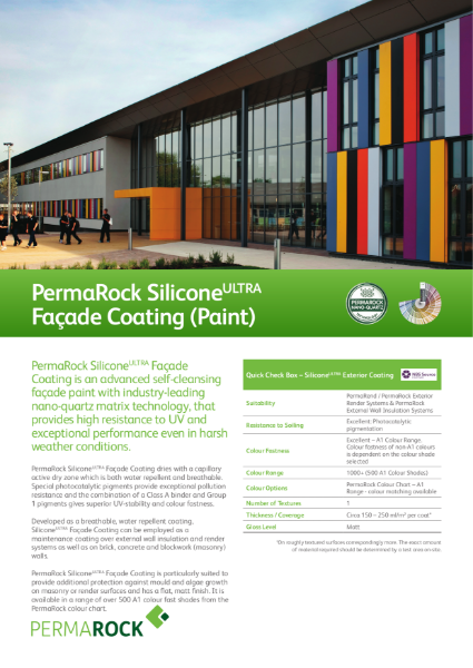 PermaRock SiliconeUltra Façade Coating (advanced self-cleansing façade paint with nano-quartz matrix technology and high resistance to UV)