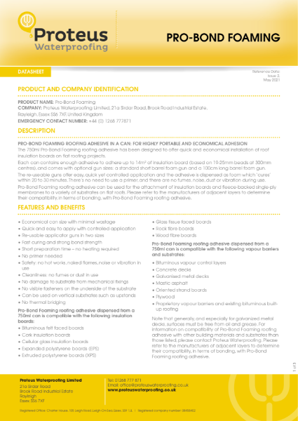 Pro-Bond Foaming Data Sheet