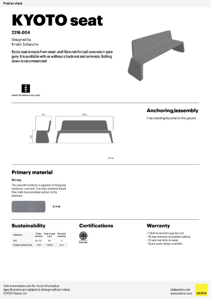 Product-sheet-2216-004 Kyoto Bench