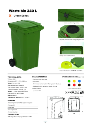 Waste bin 240L Urban - Produktblad