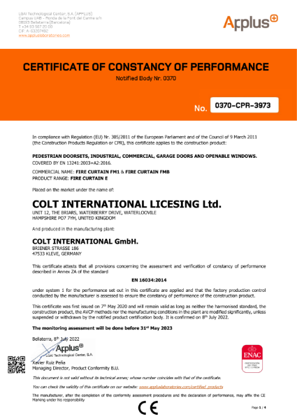 Certificate of constancy of performance