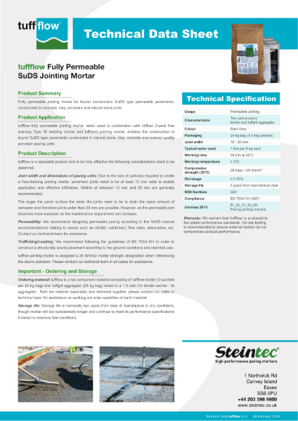 Technical Data Sheet - tuffflow SuDS permeable jointing mortar - bound construction