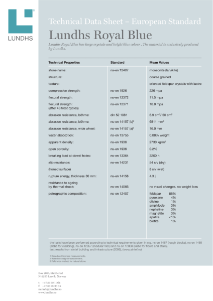 Technical Data Sheet, Lundhs Royal EN Standard