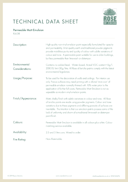 Permeable Matt Emulsion - Data Sheet