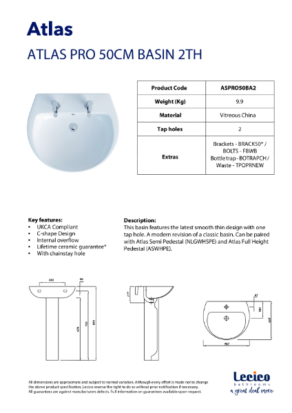 ASPRO50BA2 - Atlas 50cm Basin 2TH