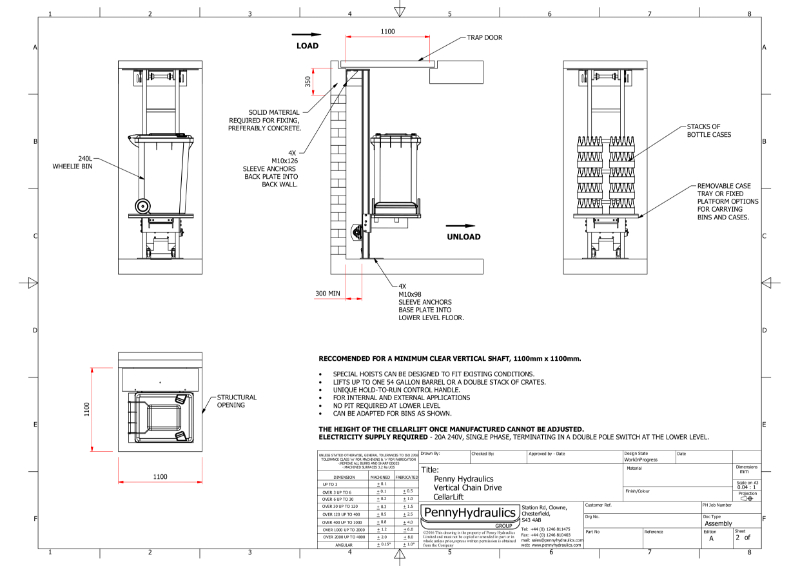 Vertical Chain Drive CellarLift with Bin Tray