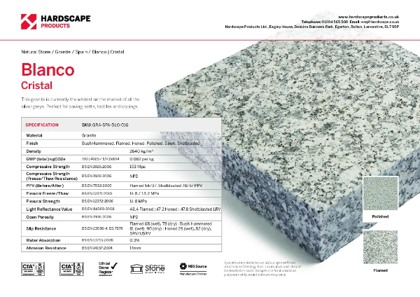 Blanco Cristal Hardscape Datasheet