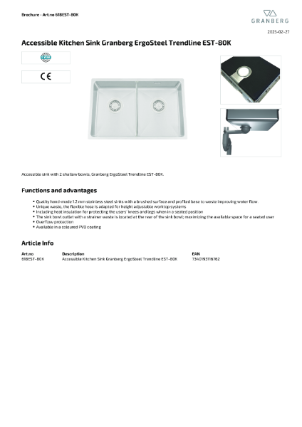 Technical Data Sheet Granberg Sink EST-80K