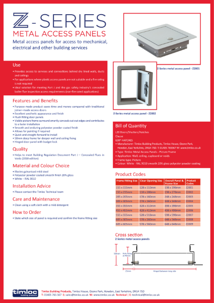 Timloc Building Products Z-Series Metal Access Panels Datasheet