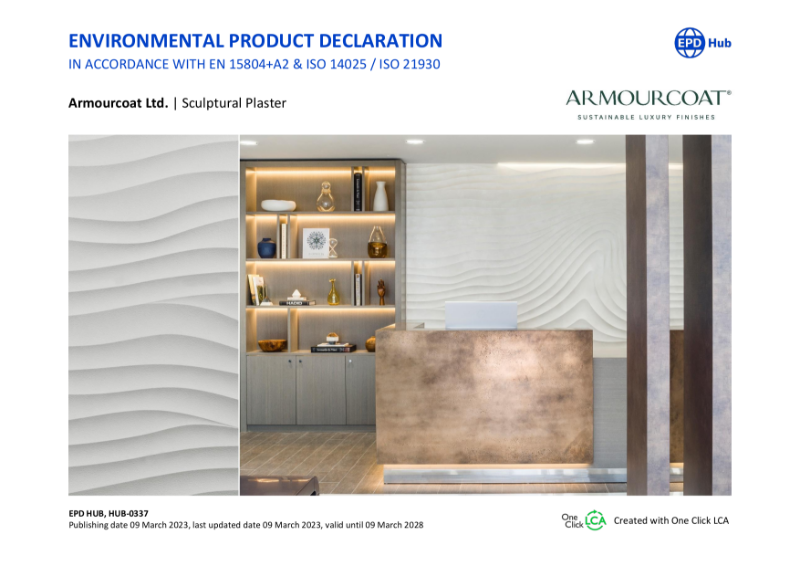 Armourcoat Sculptural Plaster - Environmental Product Declaration