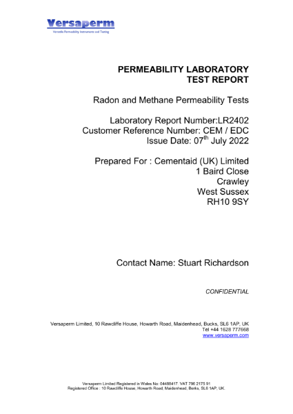 Radon and Methane Permeability Tests