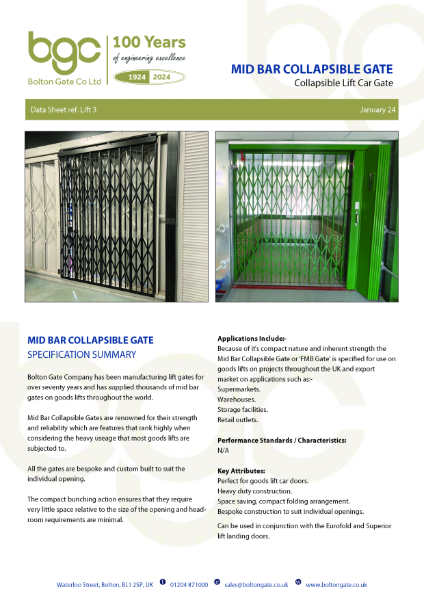 Mid Bar Collapsible Gate - Collapsible Lift Car Gate