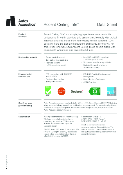 Accent Ceiling Tiles Datasheet