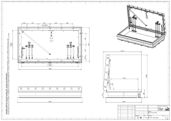 Gorter RHTEI1020 Roof Hatch fire rated 120 minutes – Technical 2D Drawing