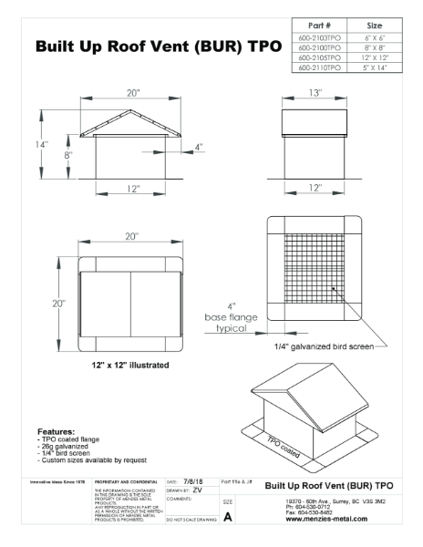 TECHNICAL DRAWING - BUILT UP ROOF VENT TPO