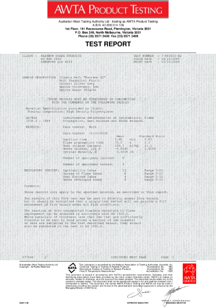Extreme 32 Fire Certificate AS1530.3