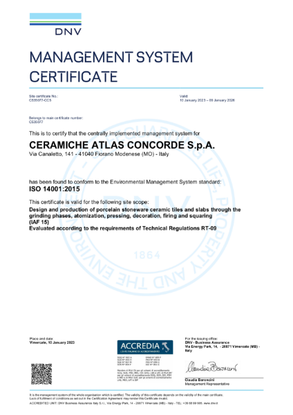 Atlas Concorde Management Certificate ISO 14001:2015