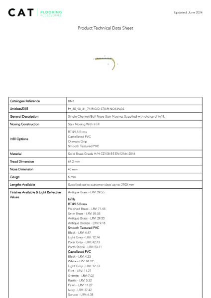 BN8 Antique Brass Technical Data Sheet