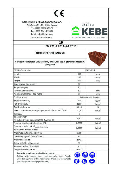 MK250 Declaration of Performance