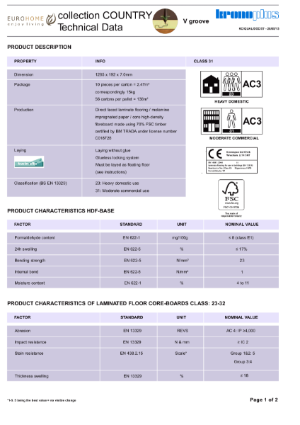 Eurohome 7mm Country Collection Technical Datasheet