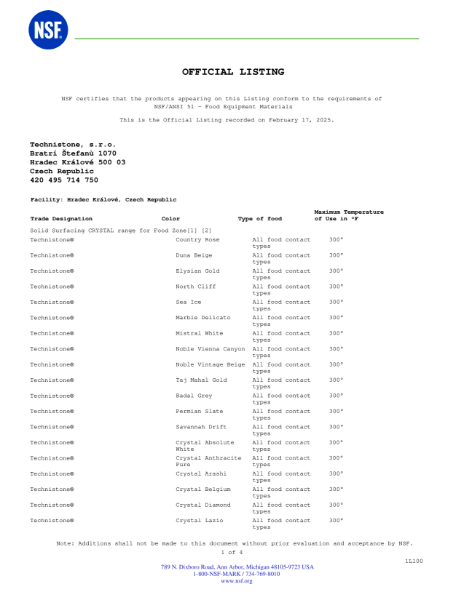 334_NSF Certification_Technistone s.r.o._February 2025