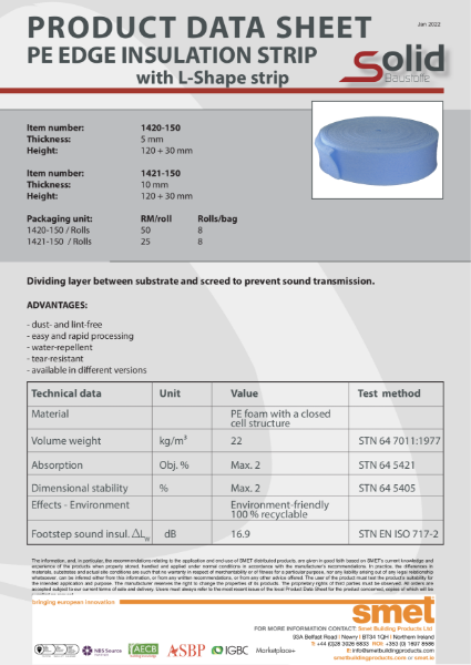 Sound Impact Acoustic Edge Insulation (Under Screed) L-Shaped