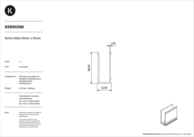 KEB5025M 50 x 25 mm profile (M) batten