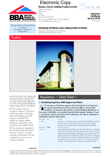 93/2914 Swisslab external wall insulation systems