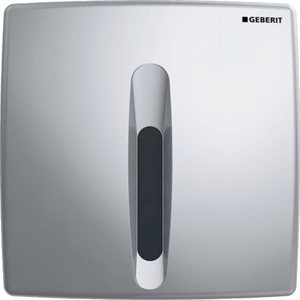 Geberit urinal flush control with electronic flush actuation, battery operation, flush plate made of plastic
