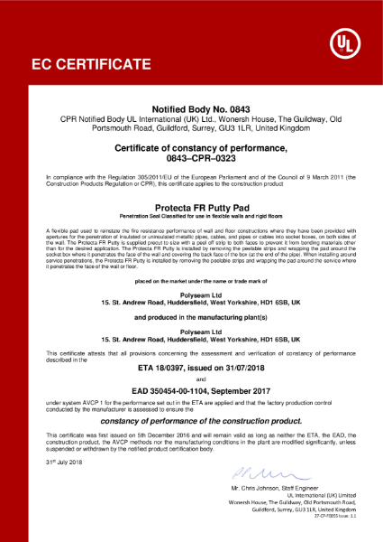 Protecta FR Putty Pad - EC Certificate