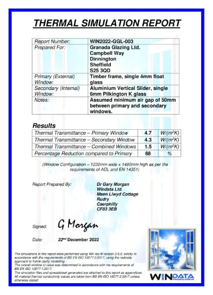 Balanced Vertical Sliding Unit - Thermal Simulation Report