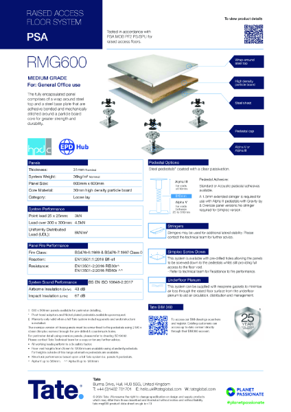 Tate RMG600 Raised Access Flooring Datasheet