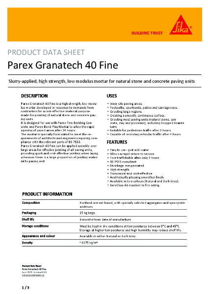 Parex Granatech 40 Fine - Product Data Sheet