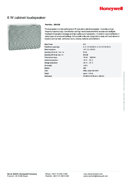 582426 6watt cabinet loudspeaker