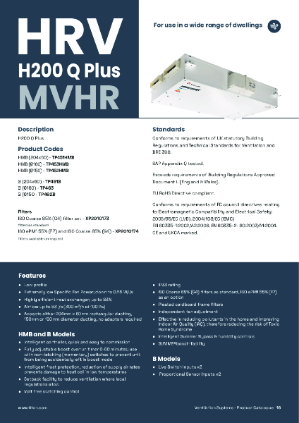 HRV H200 Q Plus - Product Data Sheet