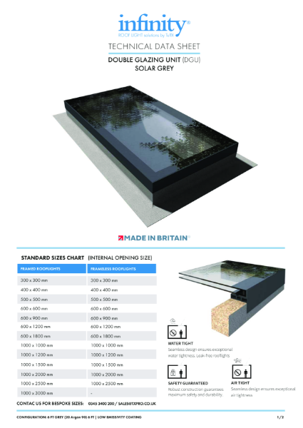 Infinity Rooflight DGU Solar Grey_Data Sheet