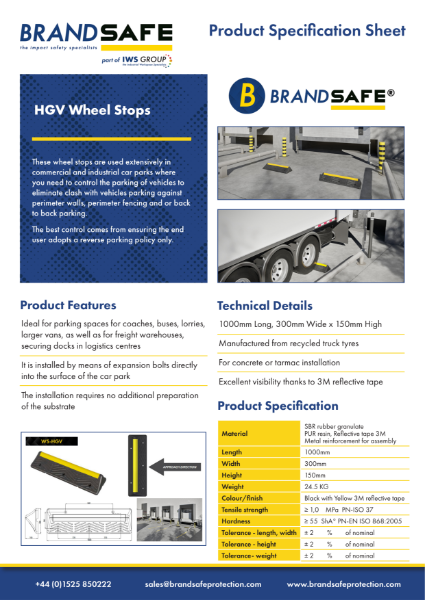 HGV Wheel Stops - Brandsafe Spec Sheet