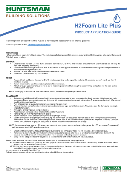 H2Foam Lite Plus - Application Guide