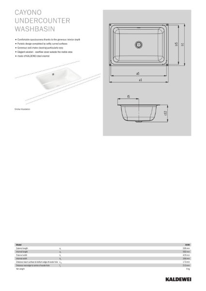 CAYONO Undercounter Washbasin Datasheet