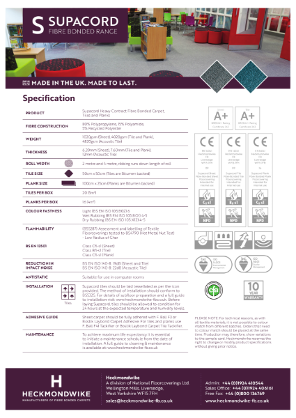 Heckmondwike - Supacord - Specification Sheet